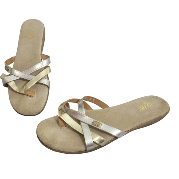G.H. Bass & Co. Shoes - G.H. Bass Sunjuns Sharon Gold Silver Slide Thong Flip Flop Sandals sz 9M